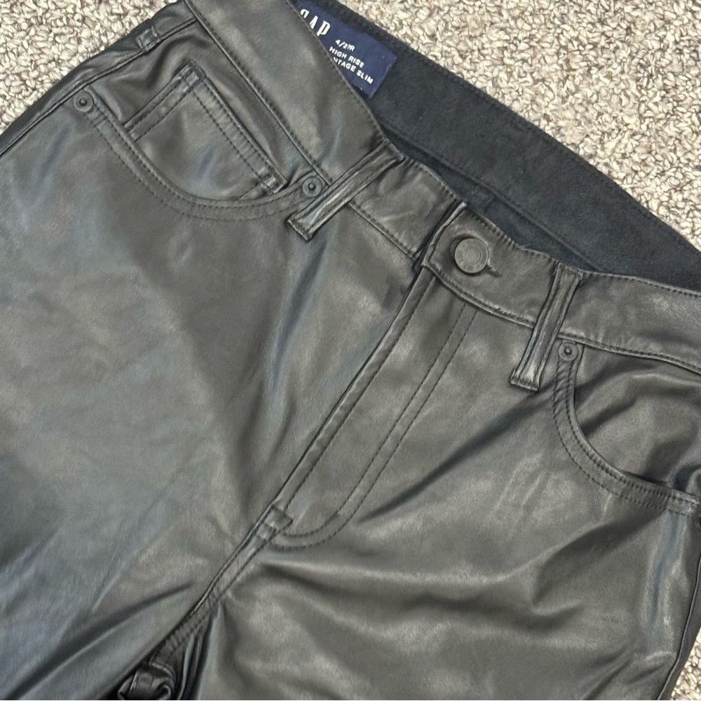 GAP Black High Rise Vintage Straight Faux Leather Jeans - Picture 4 of 7